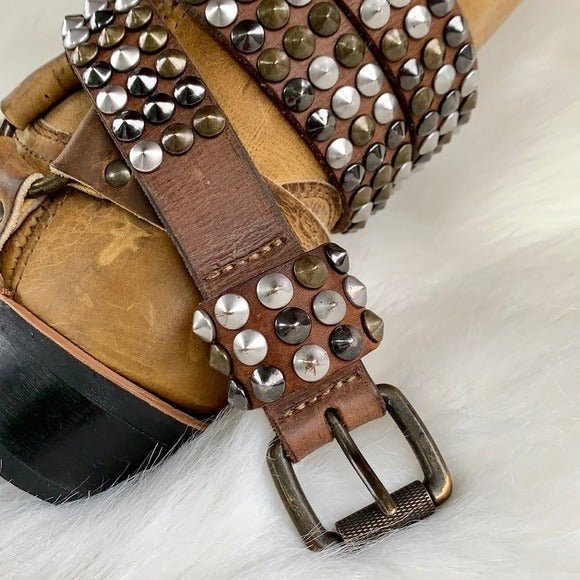 LIEBESKIND BERLIN Studded Tan Brown Leather Belt - Botablu