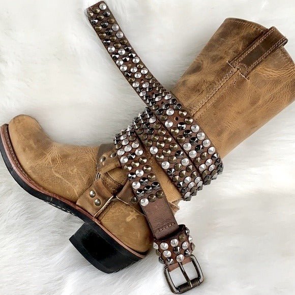 LIEBESKIND BERLIN Studded Tan Brown Leather Belt - Botablu