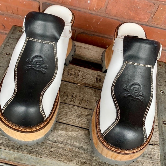 LONDON UNDERGROUND Rare Skull Platform Chunky Wooden Heel Lug Sole Clogs - Botablu
