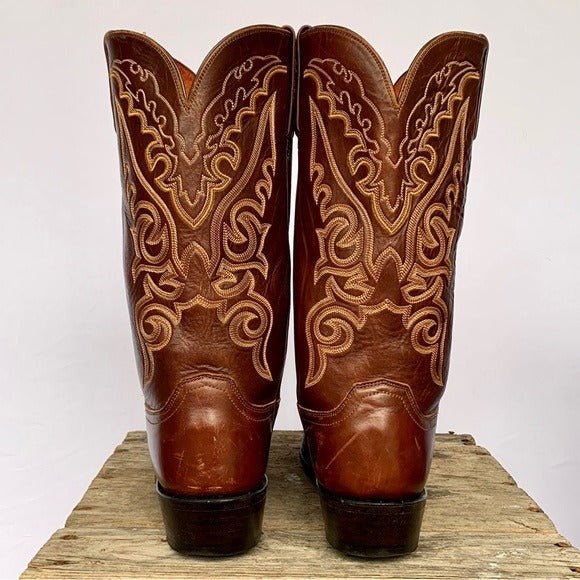 LUCCHESE 1883 Lizard Exotic Skin Goat Leather Brown Cowboy Western Boots - Botablu
