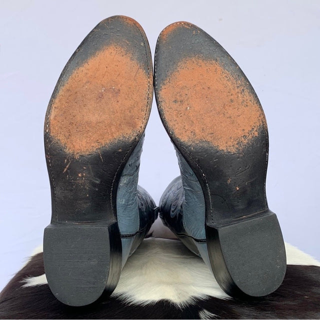 LUCCHESE 1883 Ostrich Exotic Skin Goat Leather Blue Cowboy Western Boots - Botablu