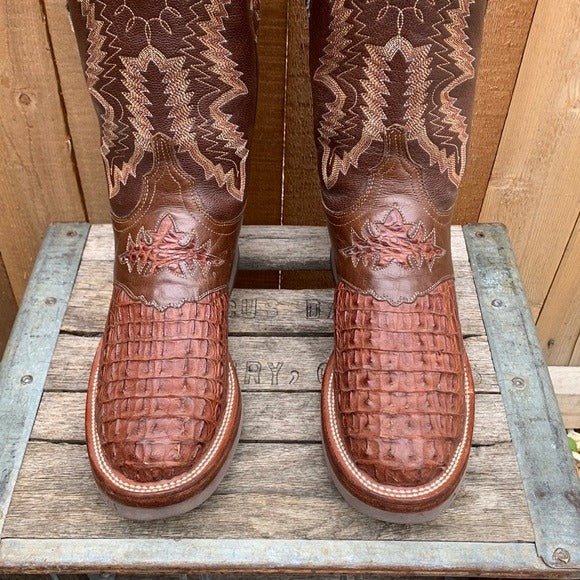 LUCCHESE Caiman Hornback Crocodile Crepe Sole Brown Cowgirl Cowboy Western Boots - Botablu