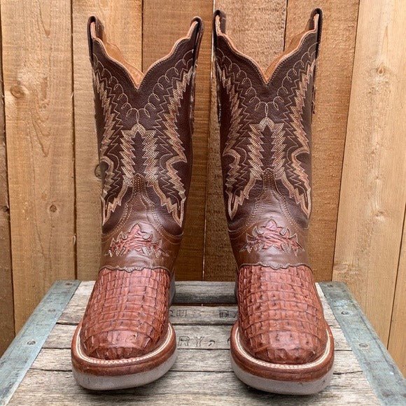 LUCCHESE Caiman Hornback Crocodile Crepe Sole Brown Cowgirl Cowboy Western Boots - Botablu
