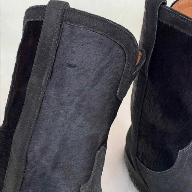 LUCCHESE Calf Hair On Western Roper Black Cowboy Boots - Botablu