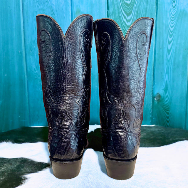 LUCCHESE Classics Handmade Belly Caiman Crocodile Black Cowboy Boots - Botablu
