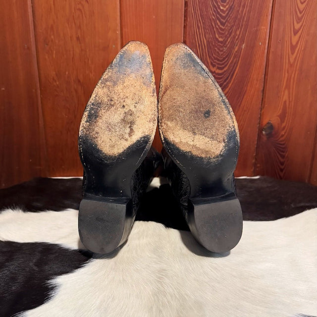 LUCCHESE Classics Handmade Belly Caiman Crocodile Black Cowboy Boots - Botablu