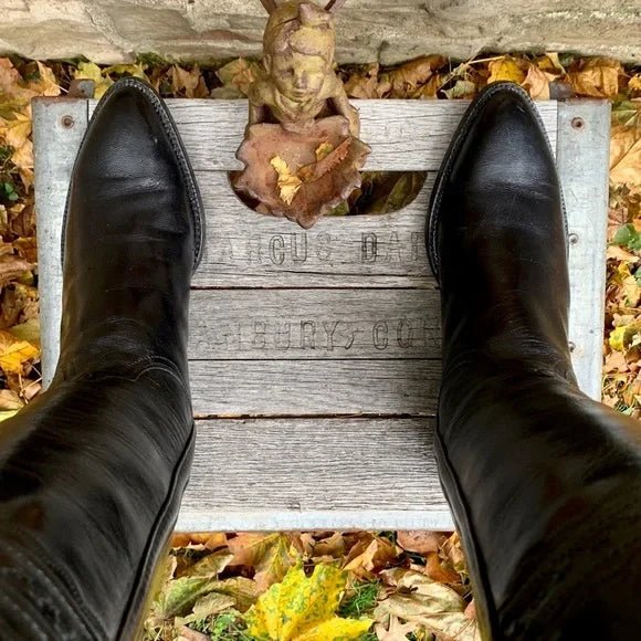 LUCCHESE Classics Handmade Black Leather Tall Knee High Cowgirl Western Boots - Botablu