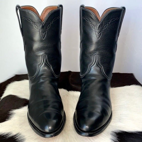 LUCCHESE Classics Handmade Black Roper Cowboy Western Boots - Botablu