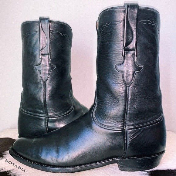 LUCCHESE Classics Handmade Black Roper Cowboy Western Boots - Botablu