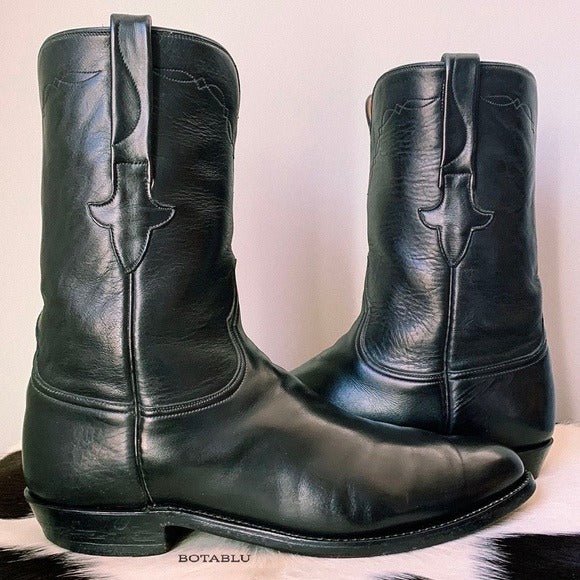 LUCCHESE Classics Handmade Black Roper Cowboy Western Boots - Botablu