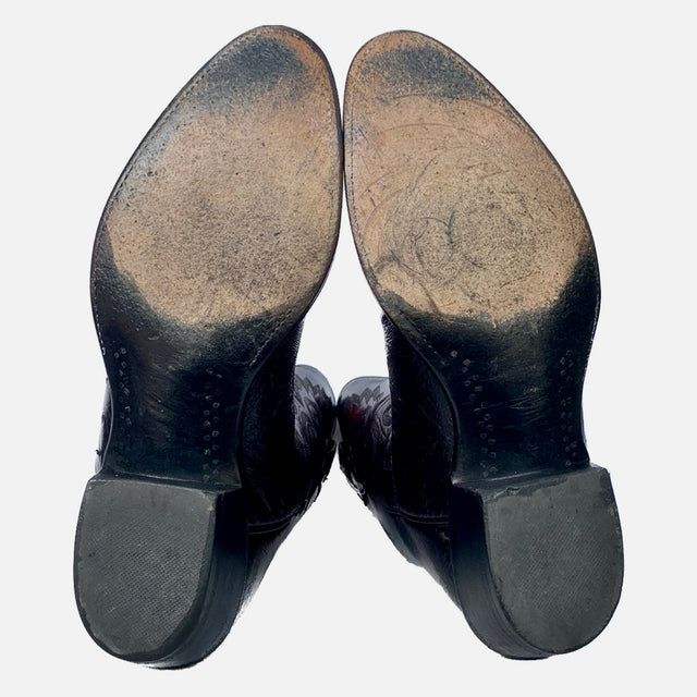 LUCCHESE Classics Handmade Ostrich Exotic Black Cherry Cowboy Western Boots - Botablu