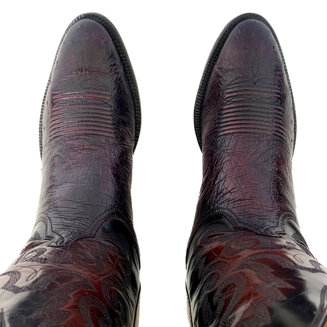 LUCCHESE Classics Handmade Ostrich Exotic Black Cherry Cowboy Western Boots - Botablu