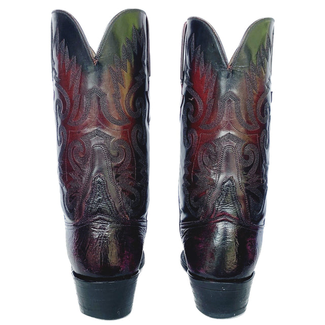 LUCCHESE Classics Handmade Ostrich Exotic Black Cherry Cowboy Western Boots - Botablu