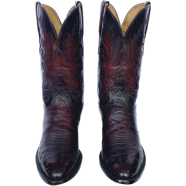 LUCCHESE Classics Handmade Ostrich Exotic Black Cherry Cowboy Western Boots - Botablu