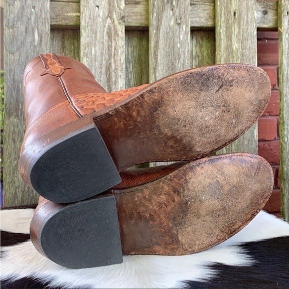 LUCCHESE Classics Handmade Ostrich Exotic Leather Roper Cowboy Western Boots - Botablu