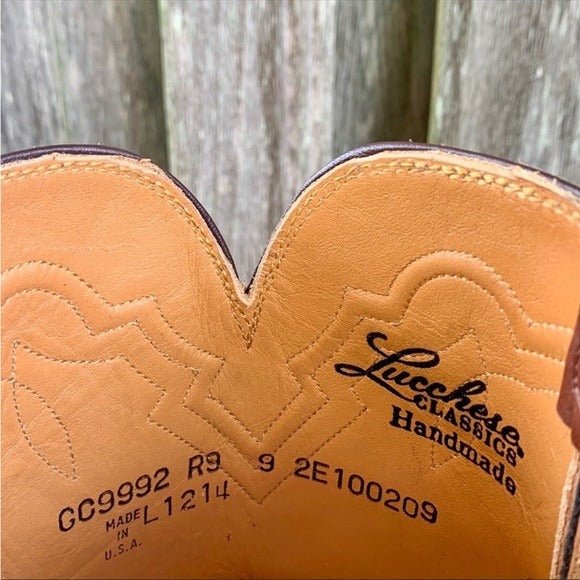 LUCCHESE Classics Handmade Ostrich Exotic Leather Roper Cowboy Western Boots - Botablu