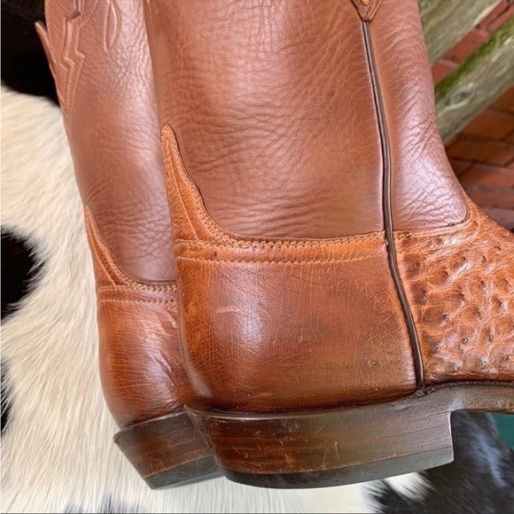 LUCCHESE Classics Handmade Ostrich Exotic Leather Roper Cowboy Western Boots - Botablu