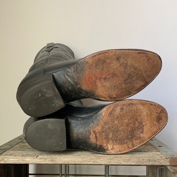 LUCCHESE Classics Handmade Vintage Black Leather Cowboy Western Boots - Botablu