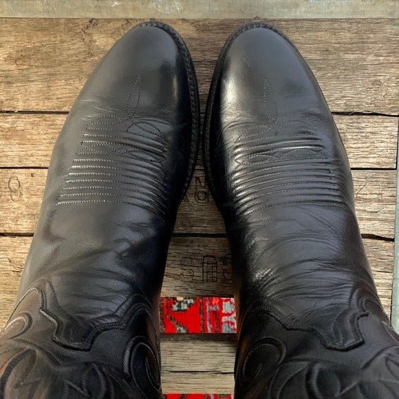 LUCCHESE Classics Handmade Vintage Black Leather Cowboy Western Boots - Botablu