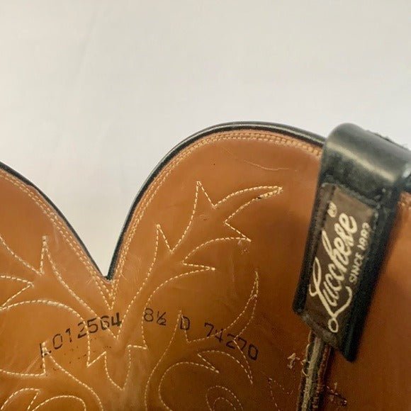 LUCCHESE Classics Handmade Vintage Black Leather Cowboy Western Boots - Botablu