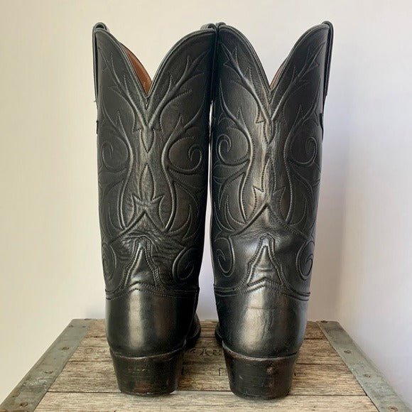 LUCCHESE Classics Handmade Vintage Black Leather Cowboy Western Boots - Botablu