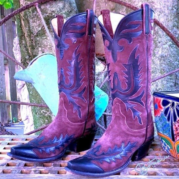 LUCCHESE Classics Handmade Vintage Tall Black Brown Leather Western Cowgirl Cowboy Boots - Botablu