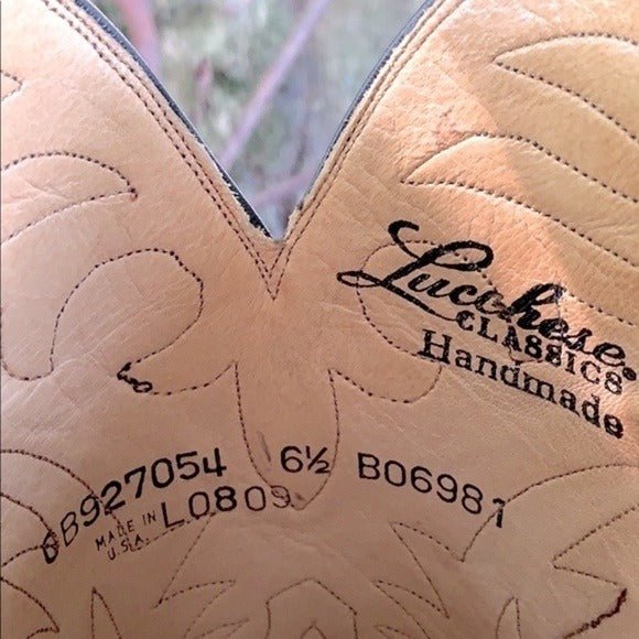 LUCCHESE Classics Handmade Vintage Tall Black Brown Leather Western Cowgirl Cowboy Boots - Botablu