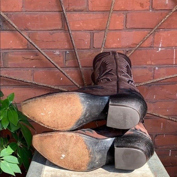 LUCCHESE Classics Handmade Vintage Tall Black Brown Leather Western Cowgirl Cowboy Boots - Botablu