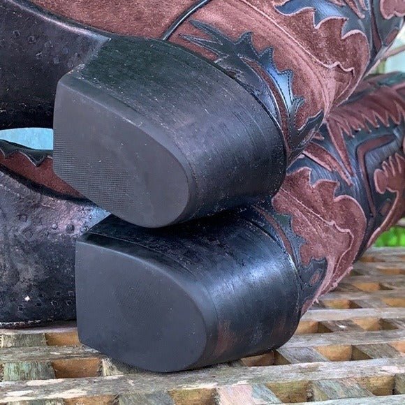 LUCCHESE Classics Handmade Vintage Tall Black Brown Leather Western Cowgirl Cowboy Boots - Botablu