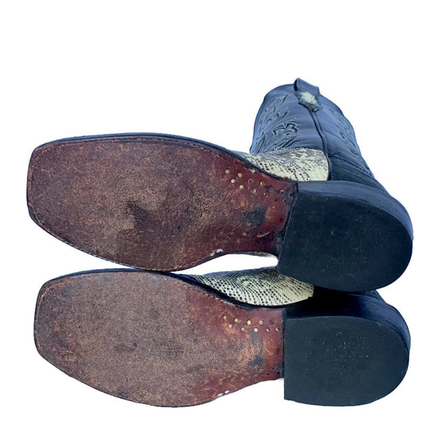 LUCCHESE Cowgirl Ring Lizard Exotic Handmade Tall Black Leather Western Cowgirl Cowboy Boots - Botablu