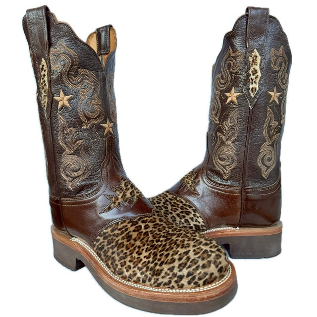 LUCCHESE Leopard Hair On Crepe Sole Brown Western Cowboy Boots - Botablu