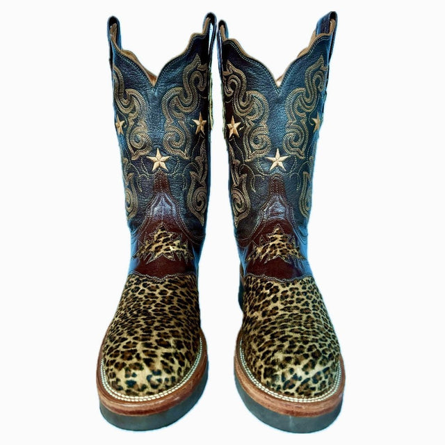 LUCCHESE Leopard Hair On Crepe Sole Brown Western Cowboy Boots - Botablu