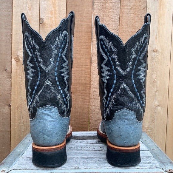 LUCCHESE Ostrich Exotic Crepe Sole Roper Blue Black Cowgirl Cowboy Western Boots - Botablu