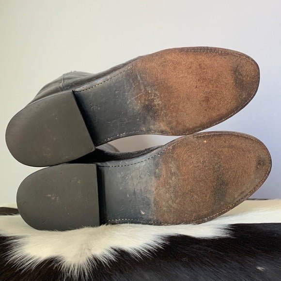 LUCCHESE Ostrich Exotic Leather Black Cherry Roper Cowboy Western Boots - Botablu