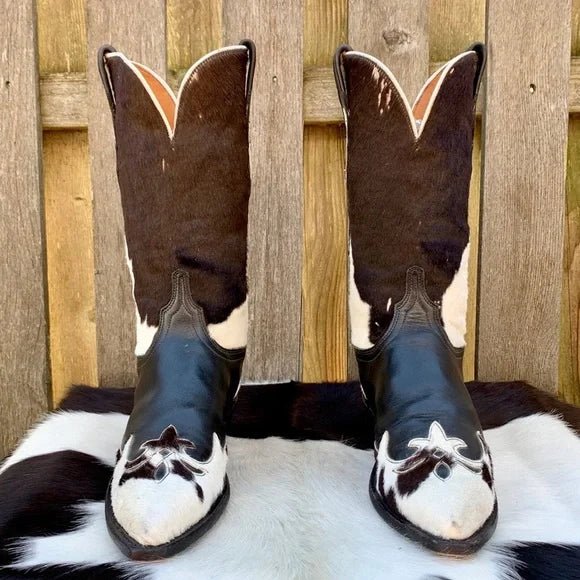 LUCCHESE Rare Cowhide Pony Calf Hair On Hide Cowgirl Cowboy Western Boots - Botablu