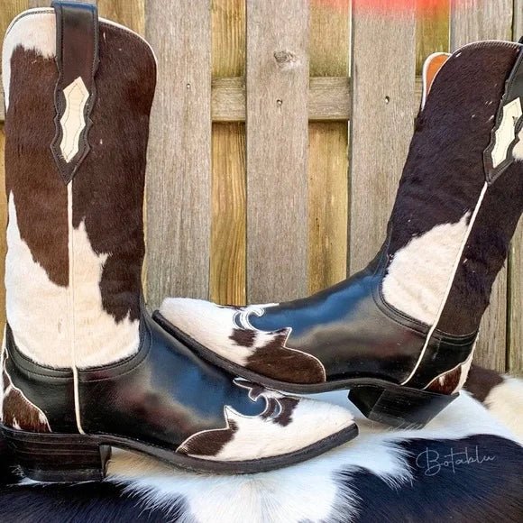 LUCCHESE Rare Cowhide Pony Calf Hair On Hide Cowgirl Cowboy Western Boots - Botablu