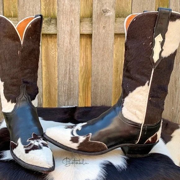 LUCCHESE Rare Cowhide Pony Calf Hair On Hide Cowgirl Cowboy Western Boots - Botablu