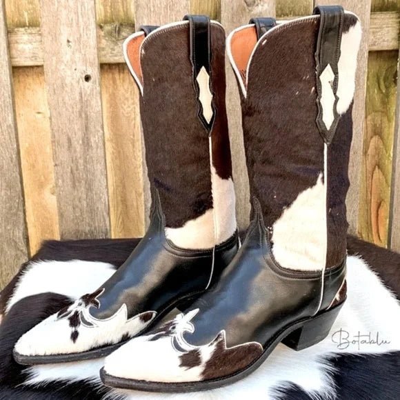 LUCCHESE Rare Cowhide Pony Calf Hair On Hide Cowgirl Cowboy Western Boots - Botablu