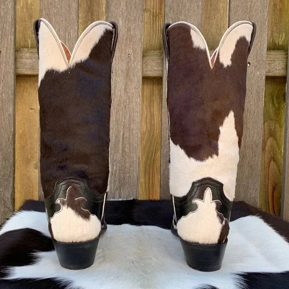 LUCCHESE Rare Cowhide Pony Calf Hair On Hide Cowgirl Cowboy Western Boots - Botablu