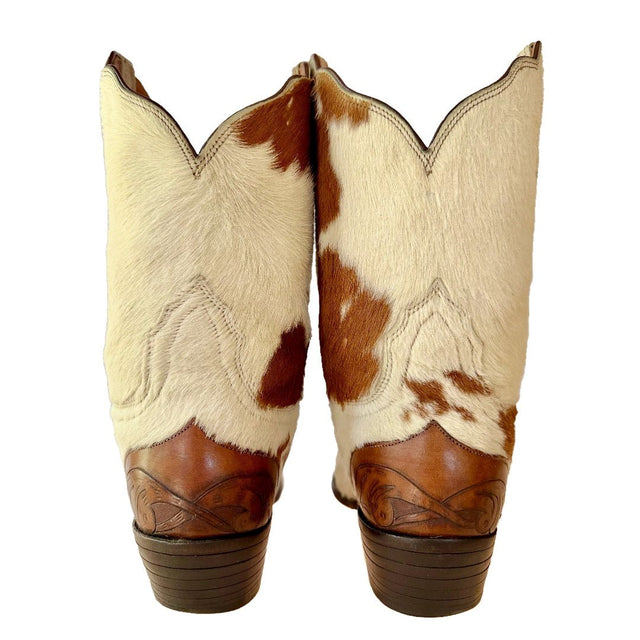 LUCCHESE Tooled Cowhide Calf Hair On Hide Peewee Pony Cowboy Boots - Botablu