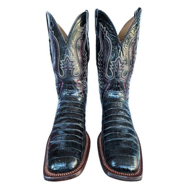 LUCCHESE Ultra Belly Caiman Owen Black Cowboy Boots - Botablu