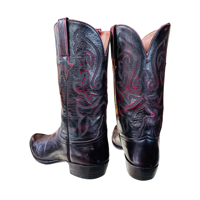 LUCCHESE Vintage Classics Handmade Black Cherry Cowboy Boots - Botablu