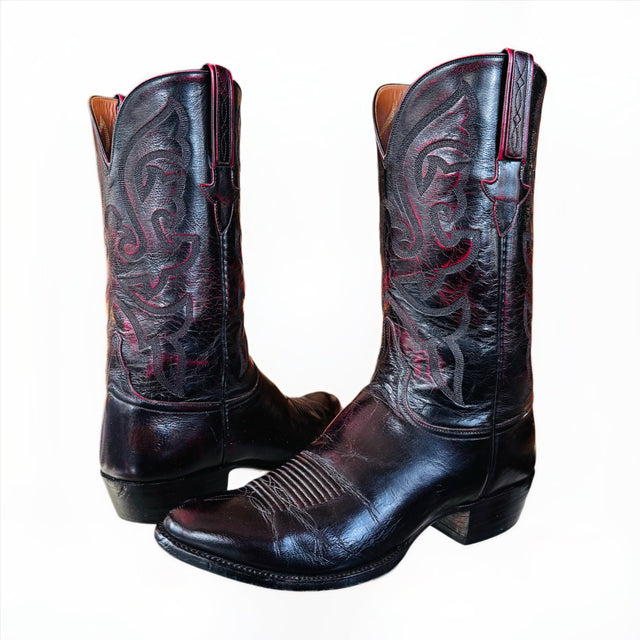 LUCCHESE Vintage Classics Handmade Black Cherry Cowboy Boots - Botablu