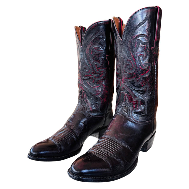 LUCCHESE Vintage Classics Handmade Black Cherry Cowboy Boots - Botablu