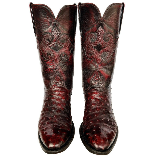 LUCCHESE Vintage Classics Handmade Ostrich Exotic Black Cherry Cowboy Western Boots - Botablu