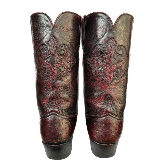 LUCCHESE Vintage Classics Handmade Ostrich Exotic Black Cherry Cowboy Western Boots - Botablu