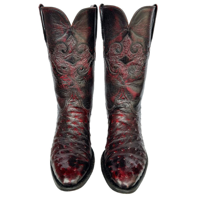LUCCHESE Vintage Classics Handmade Ostrich Exotic Black Cherry Cowboy Western Boots - Botablu