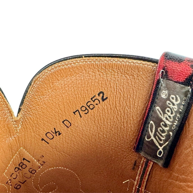 LUCCHESE Vintage Classics Handmade Ostrich Exotic Black Cherry Cowboy Western Boots - Botablu