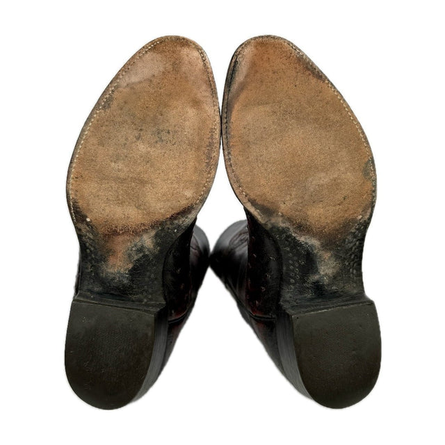 LUCCHESE Vintage Classics Handmade Ostrich Exotic Black Cherry Cowboy Western Boots - Botablu