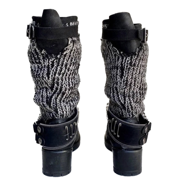 LUISA MIRANDA ITALIA Harness Chunky Lug Sole Slouch Black Biker Moto Boots - Botablu